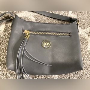 Joy Mangano gray crossbody leather tassel purse